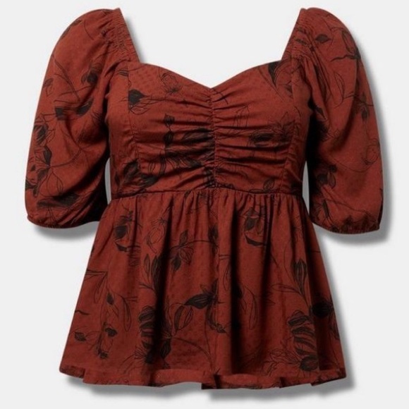 Torrid baby doll fall printed blouse sz 0 - Picture 7 of 9